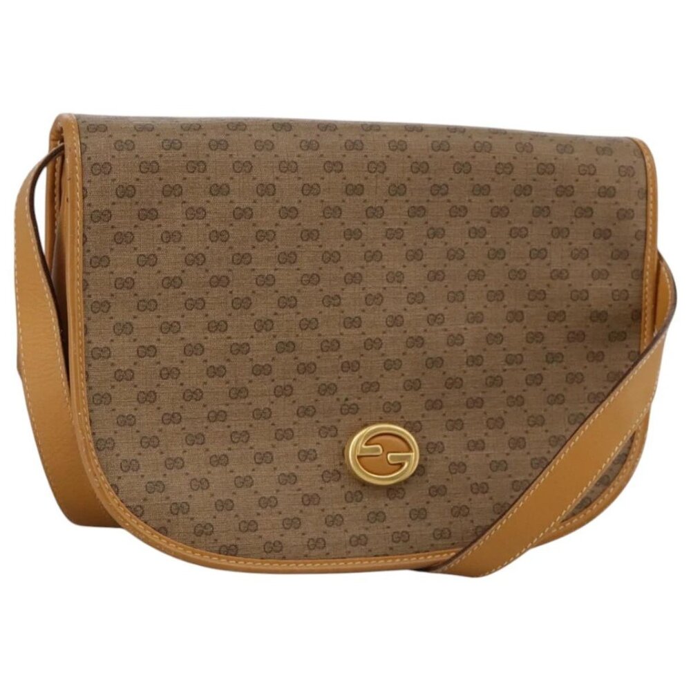GUCCI Micro GG Supreme Shoulder Bag PVC Beige Brown Gold Auth 101967
